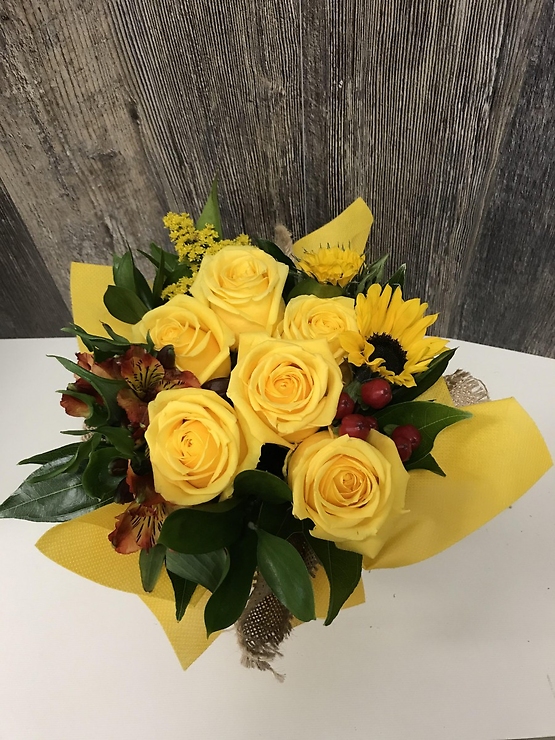 Yellow Beautiful In Burlap Bouquet