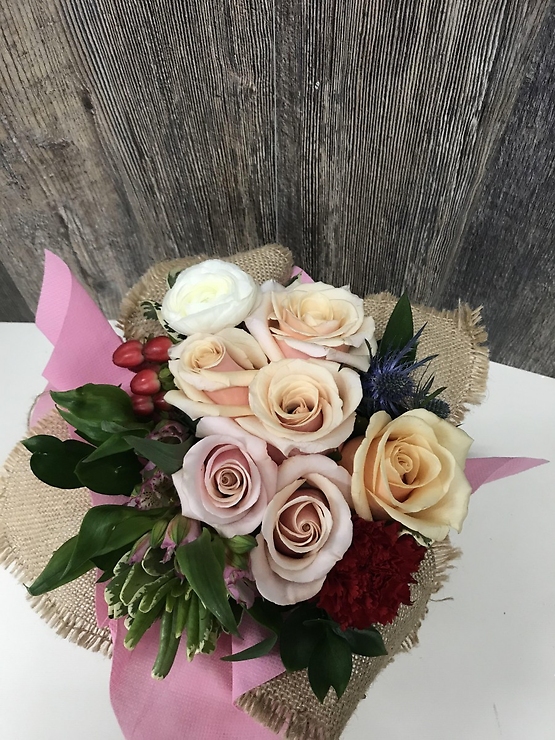 Peach Beautiful In Burlap Bouquet